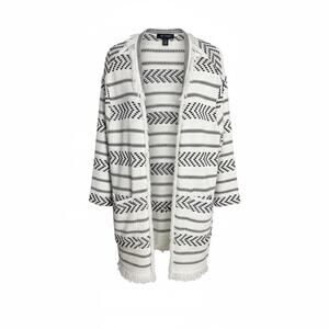 St. John Women's Darya Fringe Knit Open Front Cardigan Size XL Aztec Print